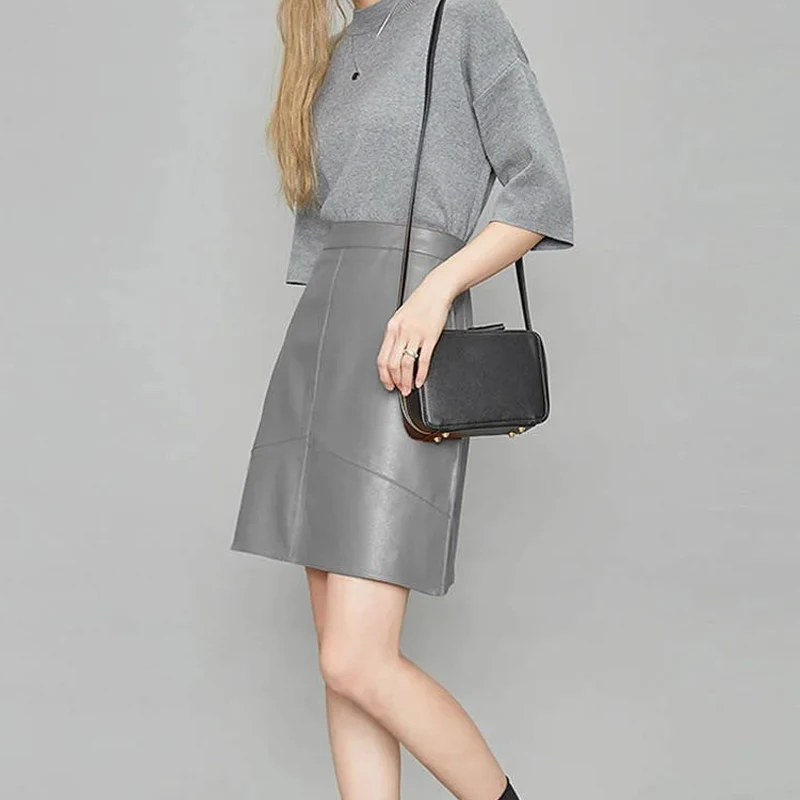 ارتفاع الخصر التنانير الصغيرة النساء أزياء الكورية نمط ألف خط بو الجلود تنورة السيدات الإناث Fladas #2