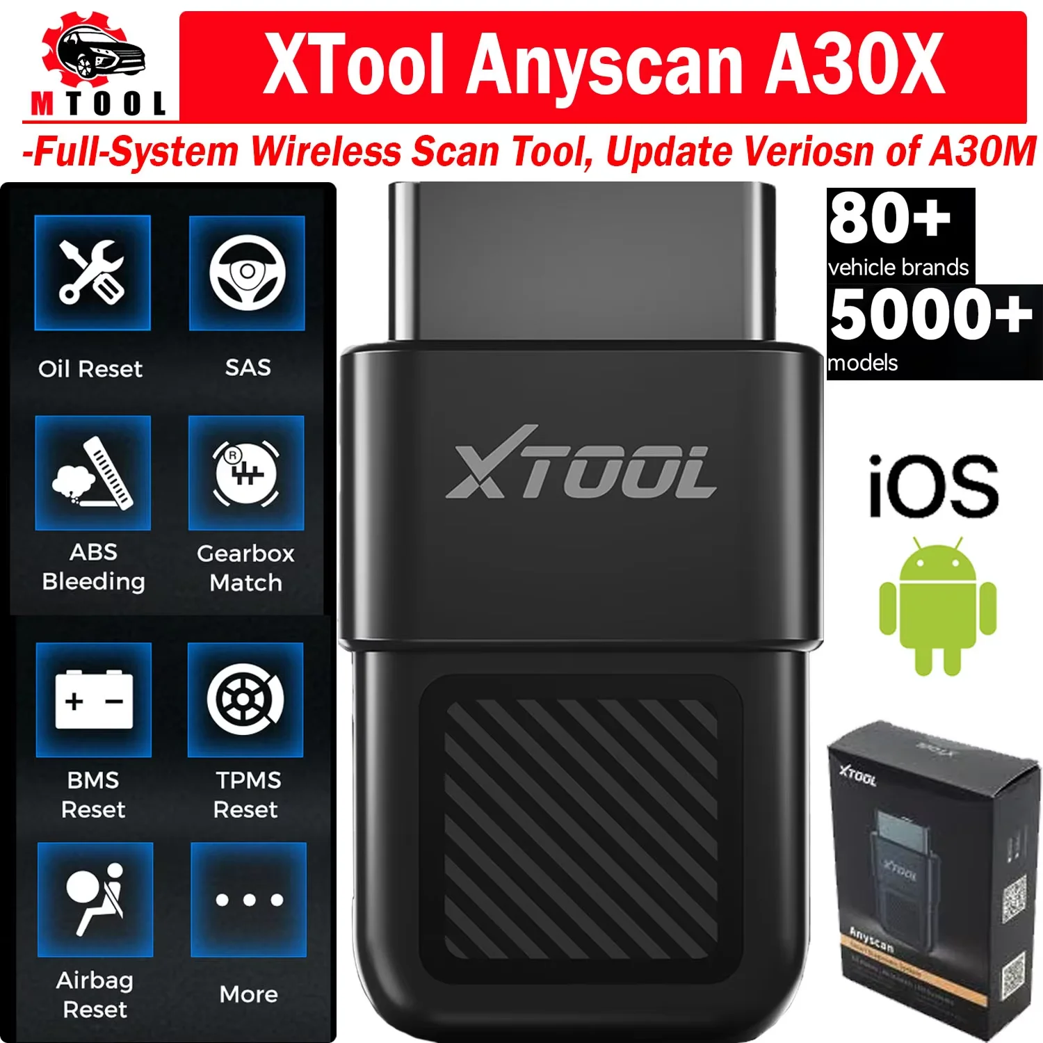NEW XTOOL Anyscan A30X Car Diagnostic Tool Bi-directional Scanner OBD Bluetooth DTC Code Auto VIN Over 5000 Car Life Free Update