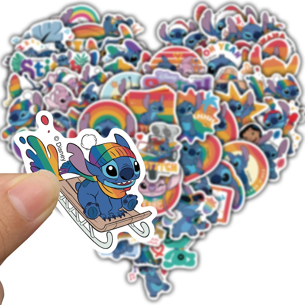 50/100PCS Cartoon Cute Disney Rainbow Stitch Sticker Aesthetic Luggage Skateboard Suitcase Laptop Personalize Bicycle Decals