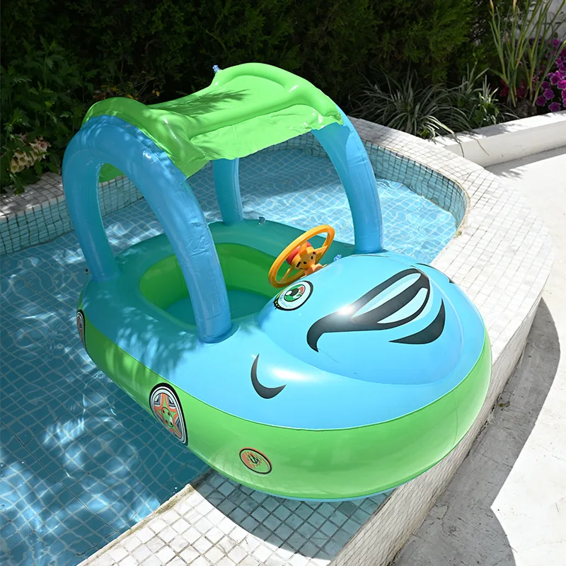 2026 ABC Car Shape Baby Seat Ring With Sunshade Horn Inflatable Boat Kids Swimming Float For Infant Toddler Pool Water Play