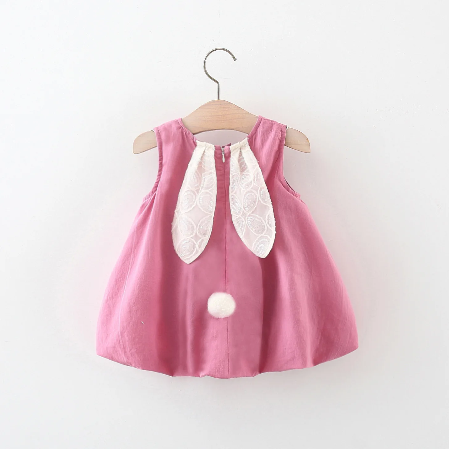 Summer New Baby Girls Dress Bunny Ears Tail Sweet Cute Princess Dress Sleeveless A-Line Dress Birthday Party Team Dress