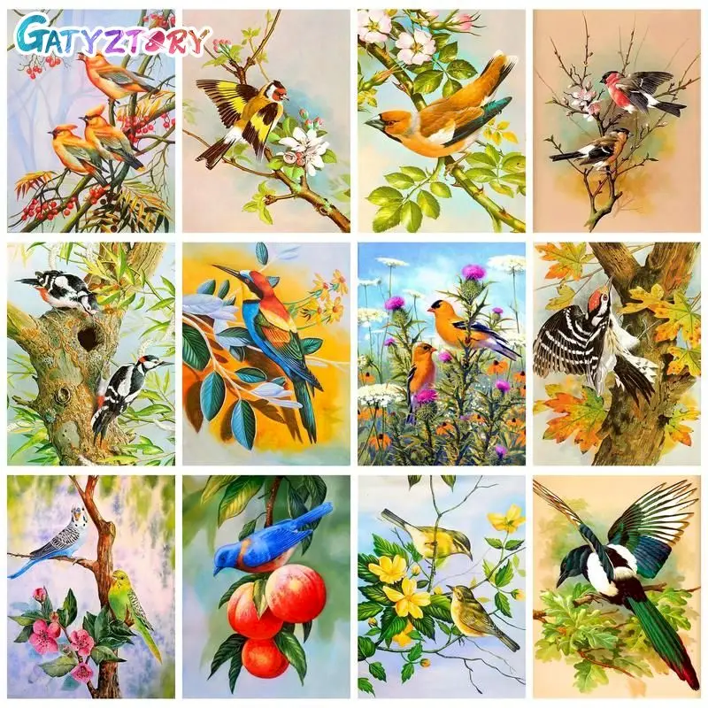 

GATYZTORY Rhinestones 5D DIY Diamond Painting Crafts Cross Stitch Kit Birds On Trees Mosaic Painting Wall Decor Adults Crafts