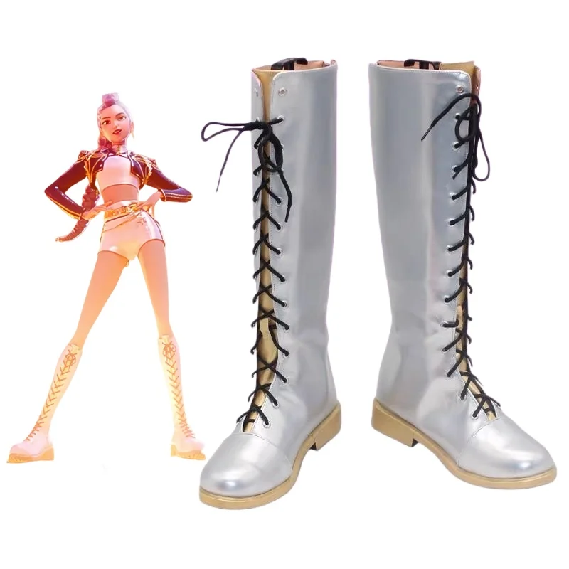 Rumi – bottes argentées, chaussures de Cosplay, accessoires de Costume, chaussures Anime Halloween pour femme