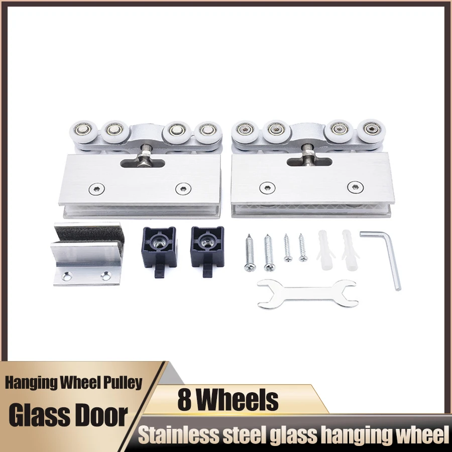 1 Set Glass Door Hanging Wheel Pulley Silent Glass Pulley Accessory Silent Glass Pulley Pulley Sliding Door Hanger Track
