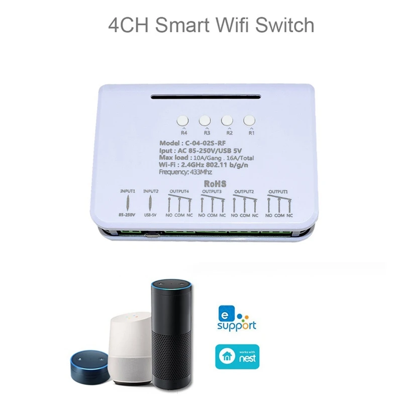 4CH Wireless Switch,Wifi Smart Switch Module,Ewelink APP,Remote Control,DIY Smart Home,4Gang Relay, Wifi RF