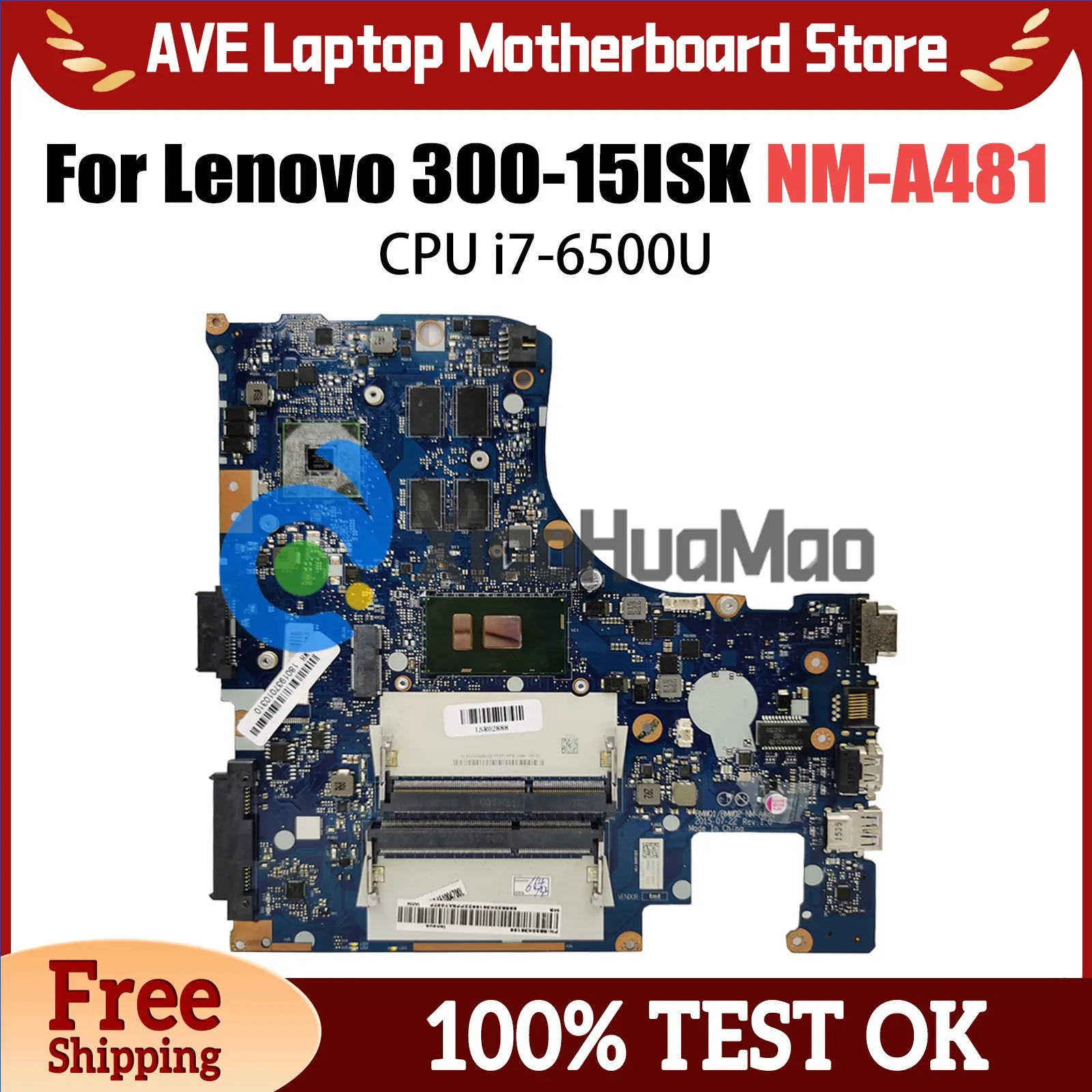 BMWQ1/BMWQ2 NM-A481 Carte Mère Pour Lenovo 300-15ISK Ordinateur Portable Carte Mère 5B20K38211 Avec i7-6500U CPU V2G GPU 100% TEST OK