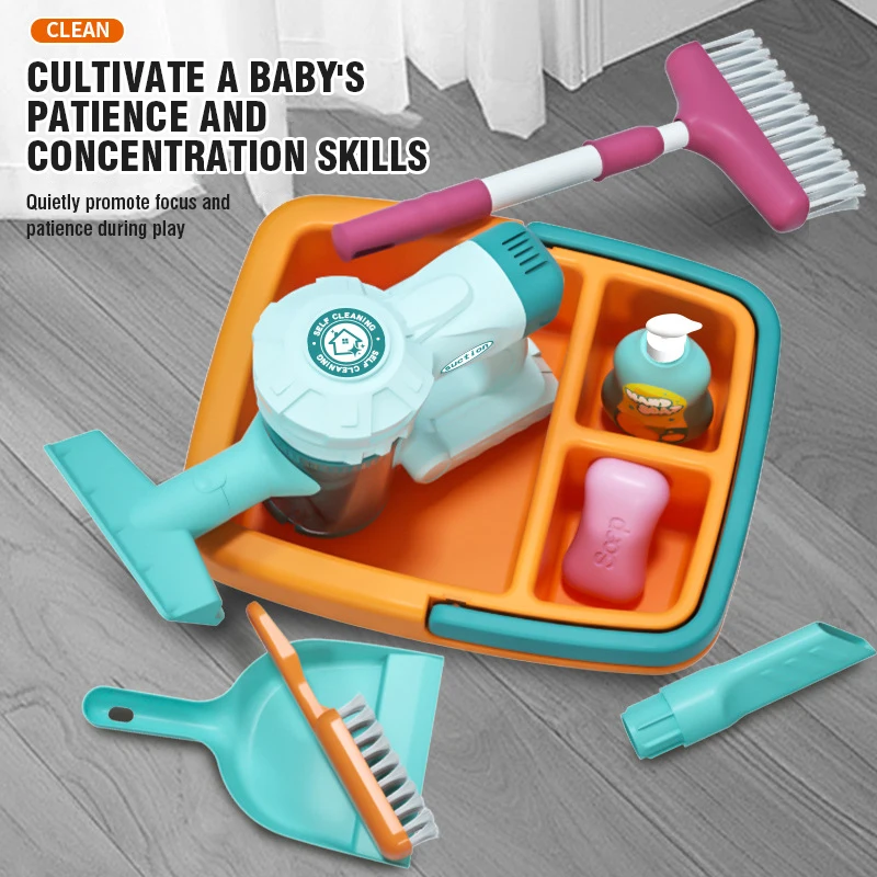 11Pcs Children's Vacuum Cleaner Set Pretend Play Housekeeping Tools Toy Simulated Brooms Mops Boys Girls Role Play Cleaning Toys