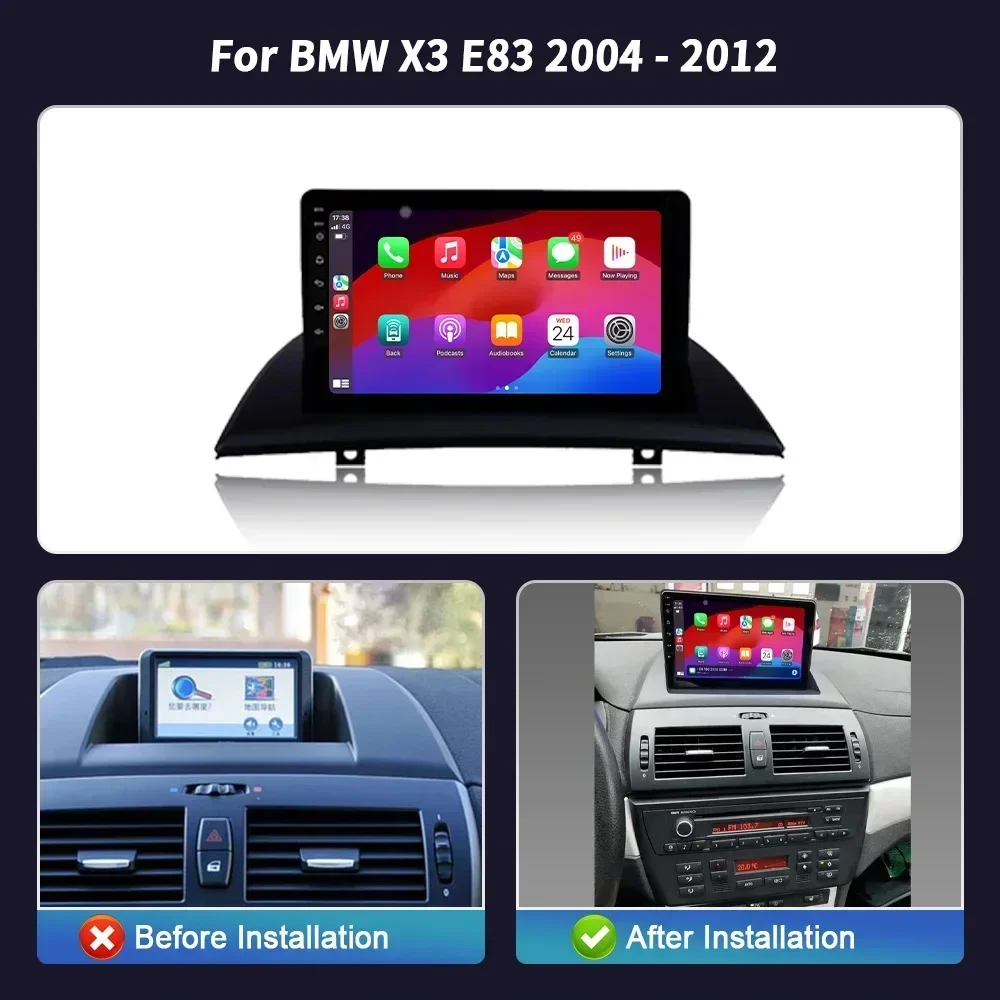 لسيارات BMW X3 E83 2004-2012 أندرويد 14 راديو السيارة الوسائط المتعددة اللاسلكية أبل بلوتوث Carplay السيارات 4G GPS WIF شاشة تعمل باللمس ستيريو