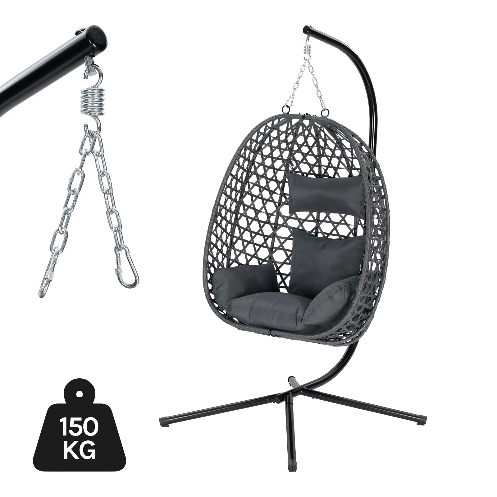 WOLTU Hängesessel mit Kissen und Kopfstütze, Hängematten-Schaukelstuhl mit Ständer für den Innen- und Außenbereich, Garten, Balkon, Terrasse, Dekoration – Detail 7