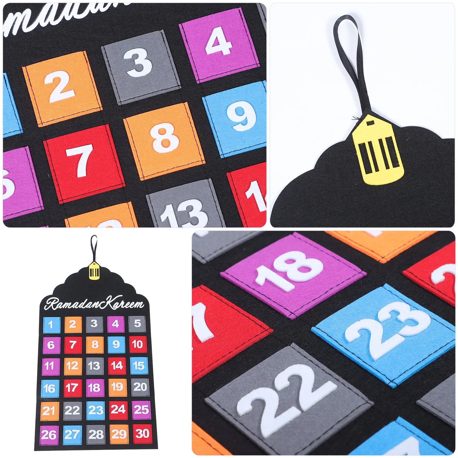 펠트 달력 이드 카운트다운 어드벤트 캘린더 장식 무바라크 테이블 장식품