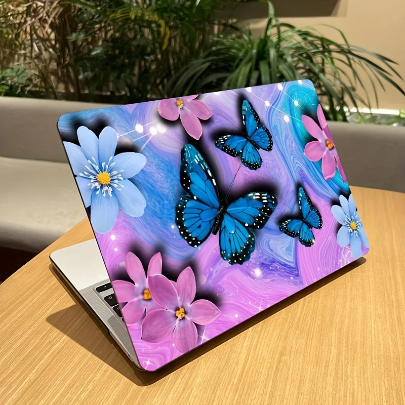 

2 наклейки для ноутбука с цветами и бабочками, виниловый материал, устойчивый к царапинам и водонепроницаемый ПВХ, самоклеящиеся, прямоугольные, защитные для ноутбука