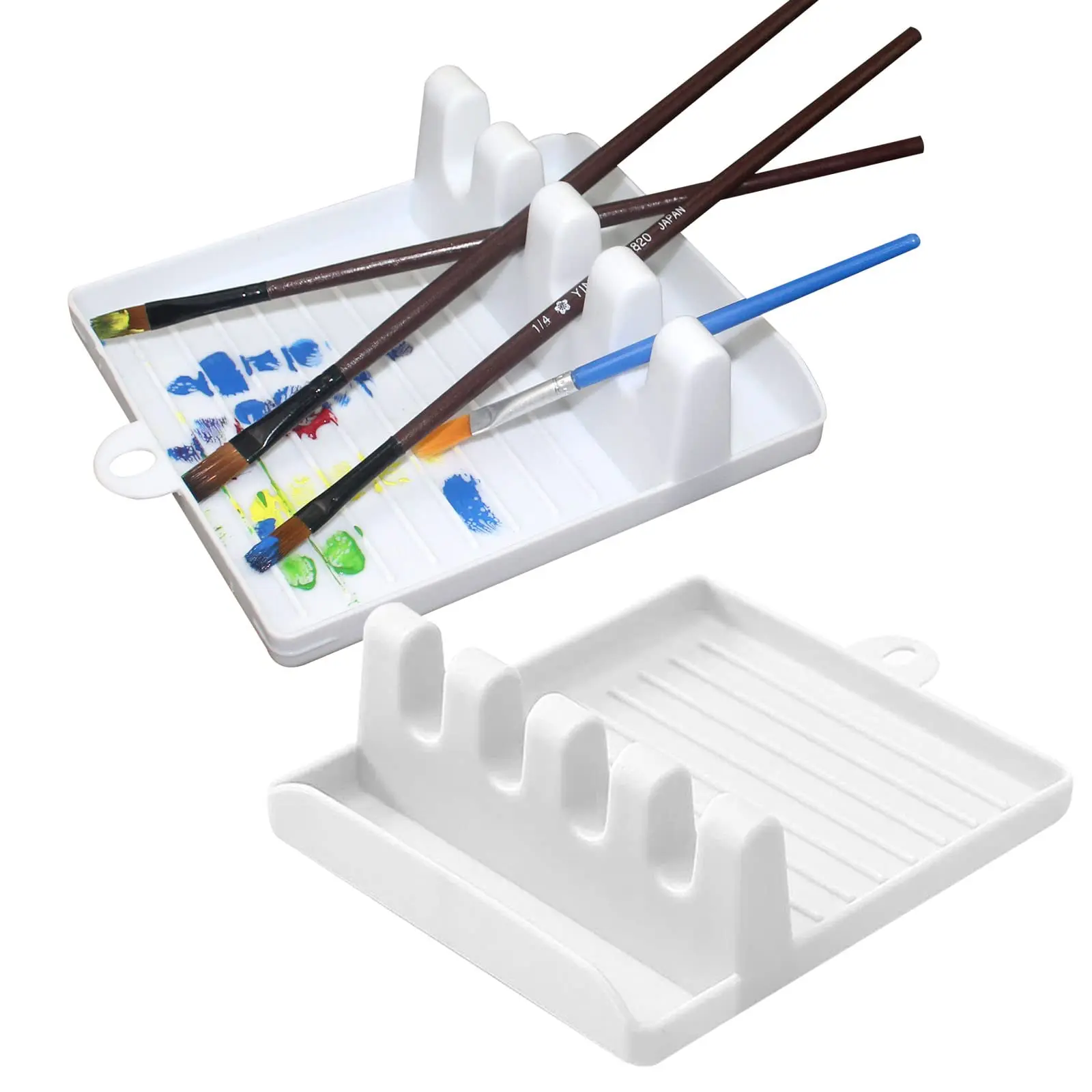 Suporte de pincel de pintura com 4 espaços, descanso de pincel de mesa, organizador de pincéis de coloração de água, bandeja de gotejamento, aquarela, pintura a óleo acrílica