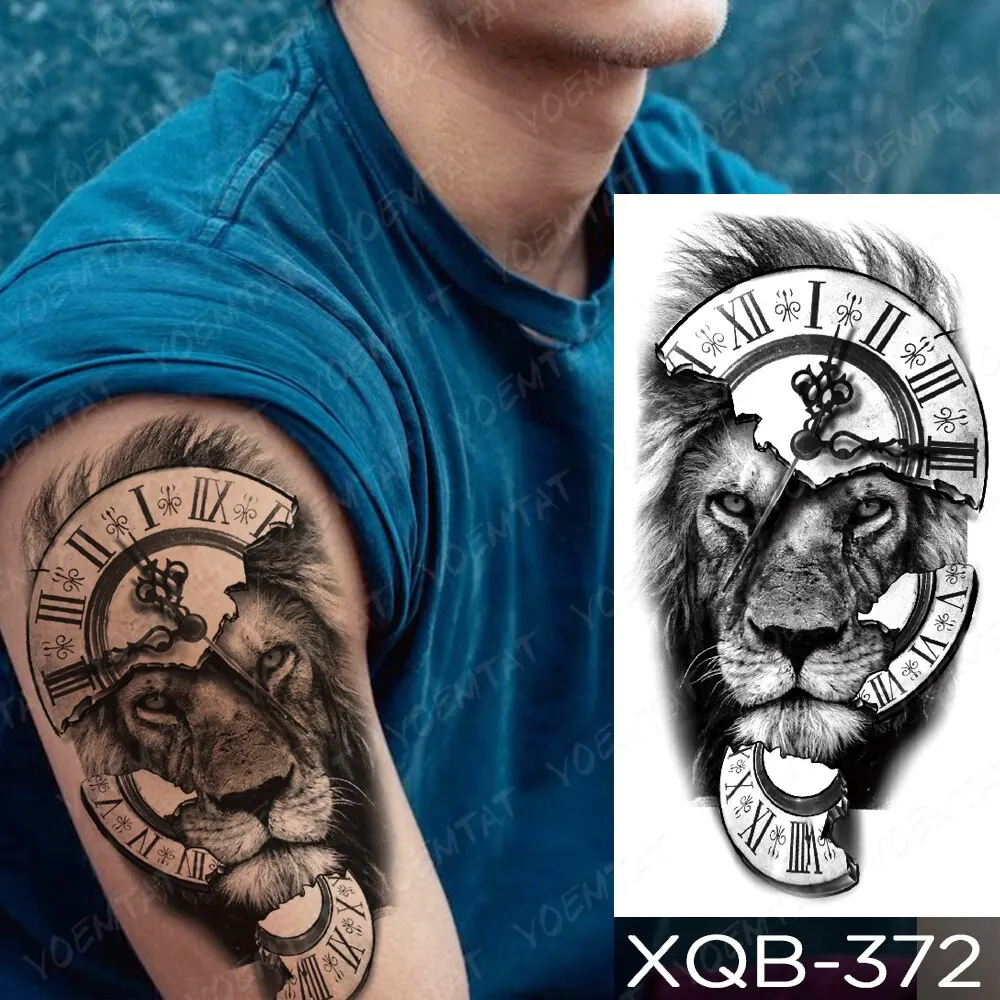 5PCS Waterproof Temporary Tattoo Sticker Praying Cross Lion Tiger Wolf Cross Wild Animal Women Men Arm Fake Sleeve Tattoos view 6