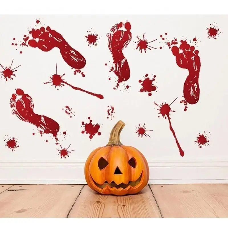Halloween Bloody Handprint Wall Stickers Removable Window Glass Floor Decals Horror Haunted House Party Decoration Props