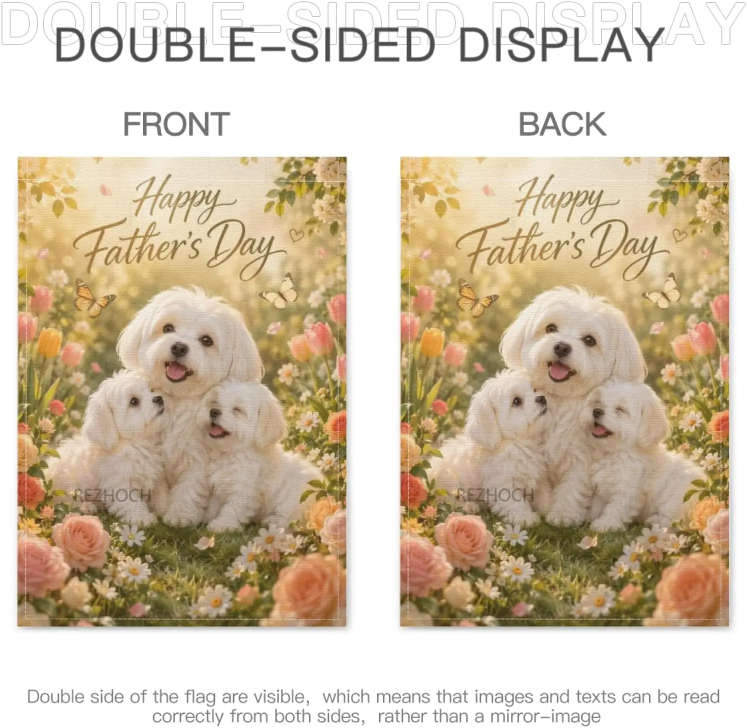 Happy Father’s Day Garden Flag 28x40 Inch,Cute Maltese Dog Family Floral Spring Summer Fun Animals Yard Outdoor Decor,Double yyi