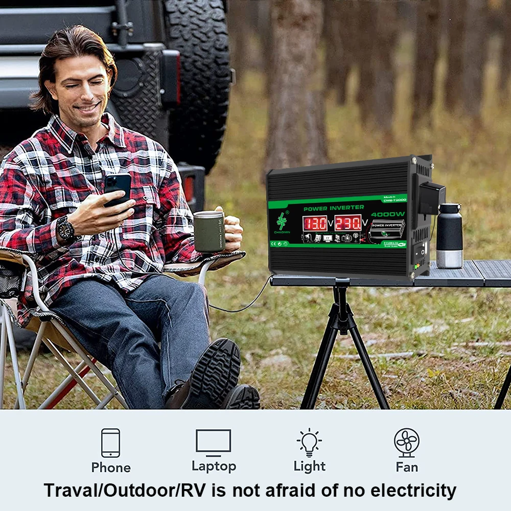400W/4000W Inverter with Twin Digital Screens | Converts 12V Battery to 110V/220V AC for Reliable Camping, RV & Off-Grid Power