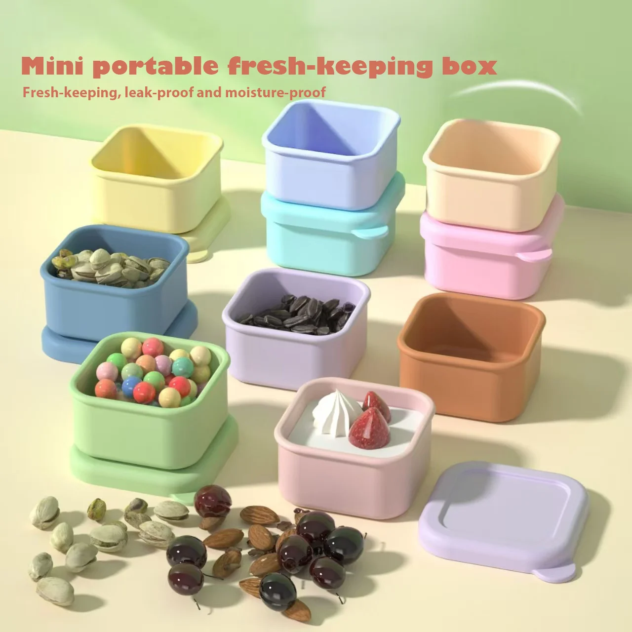 New Soft Silicone Ice Cube Mold Leak-proof with Lid Sauce Box Sealed Food Containers Children's Bento Box for Outdoor Travel
