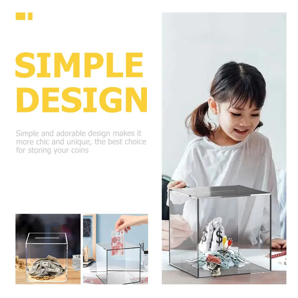 

1pc Transparent Piggy Bank Acrylic Desktop Saving Bank For Kids Coin Container Daily Use Home Accessories Compact Money