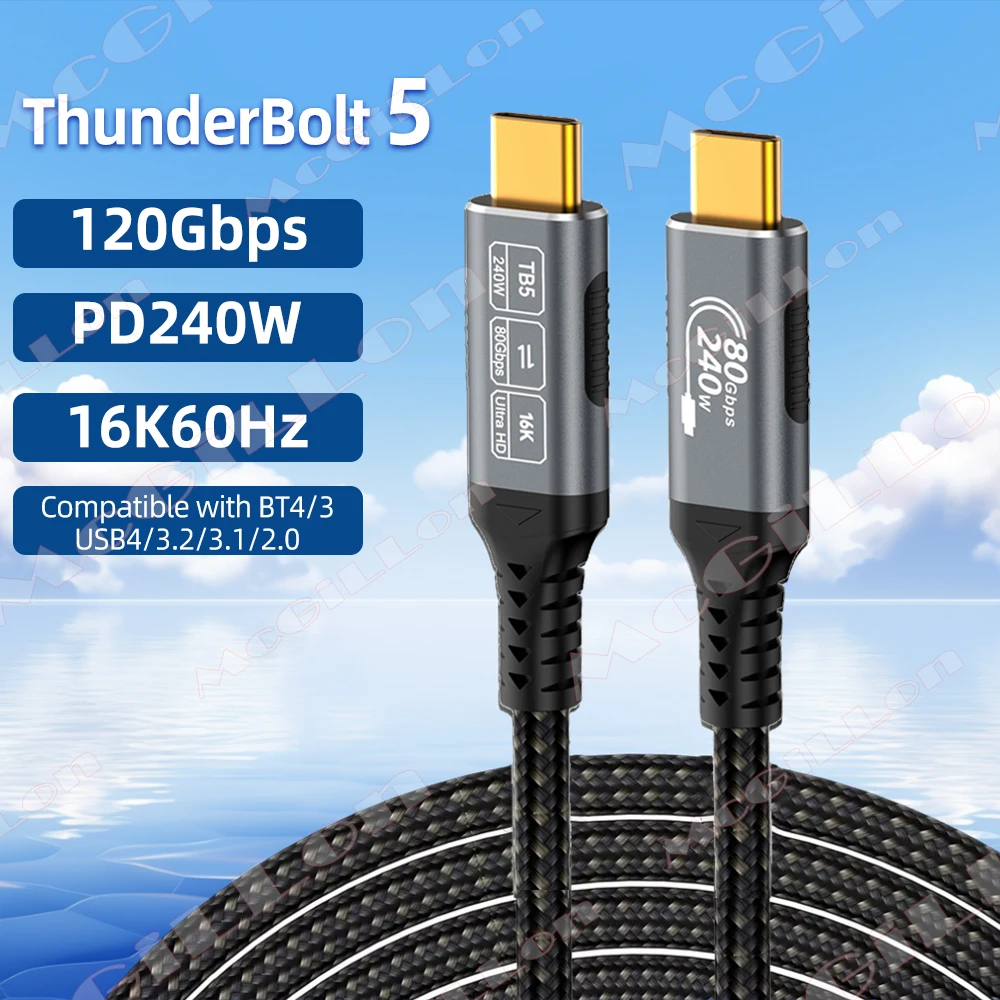 

Thunderbolt 5 120Gbps Type C Cable 16K@60Hz 48V/5A PD240W 80Gbps TB5 Type-C to USB C for iPhone Tablet Switch Laptop MacBook Pro