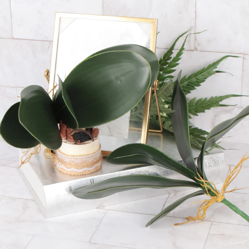 1 قطعة أوراق الأوركيد على شكل فراشة خضراء مقلدة، زهور مقلدة عالية الجودة، زهور بلاستيكية