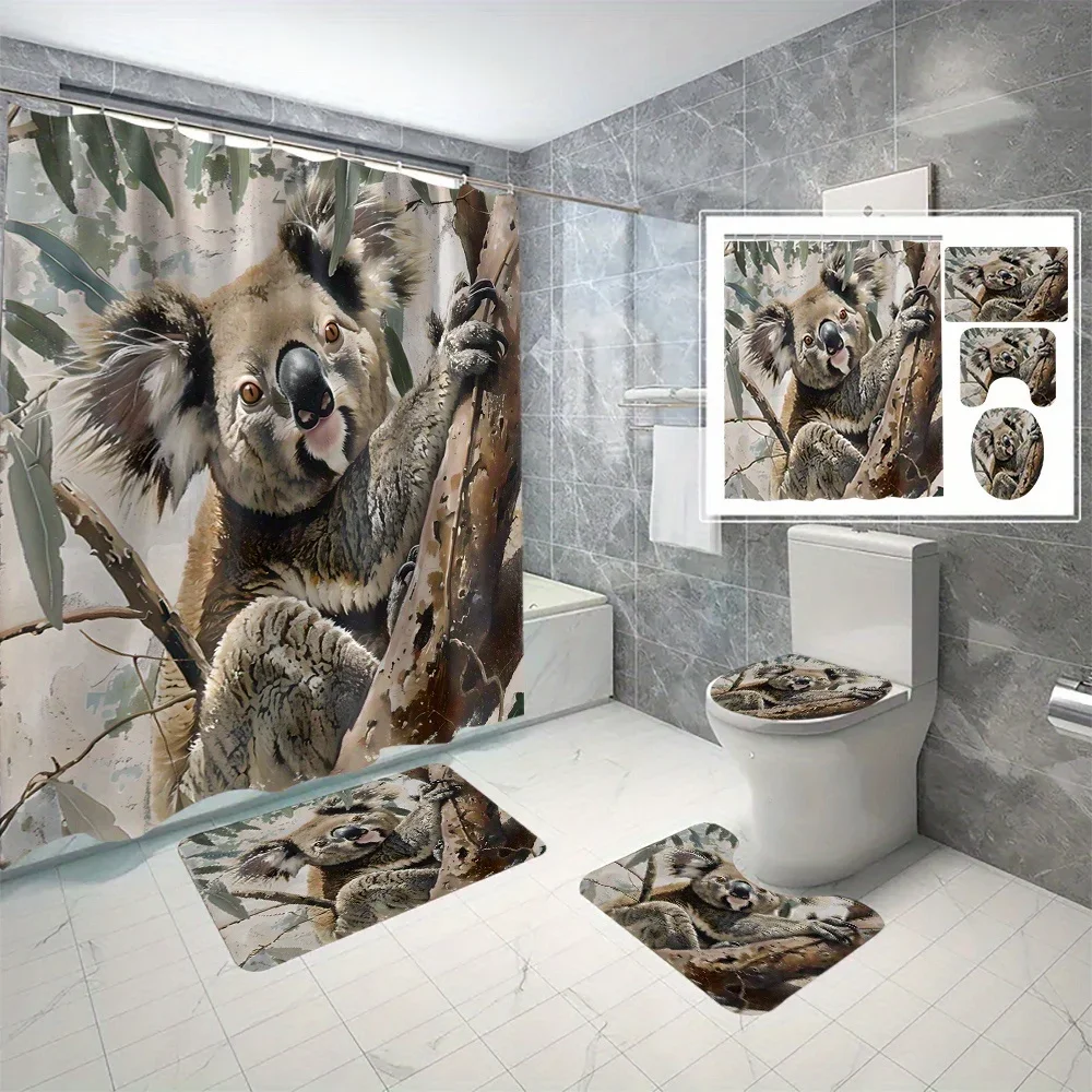 

Koala digital print polyester bathroom set with waterproof shower curtain, machine washable, hook included, fashion theme