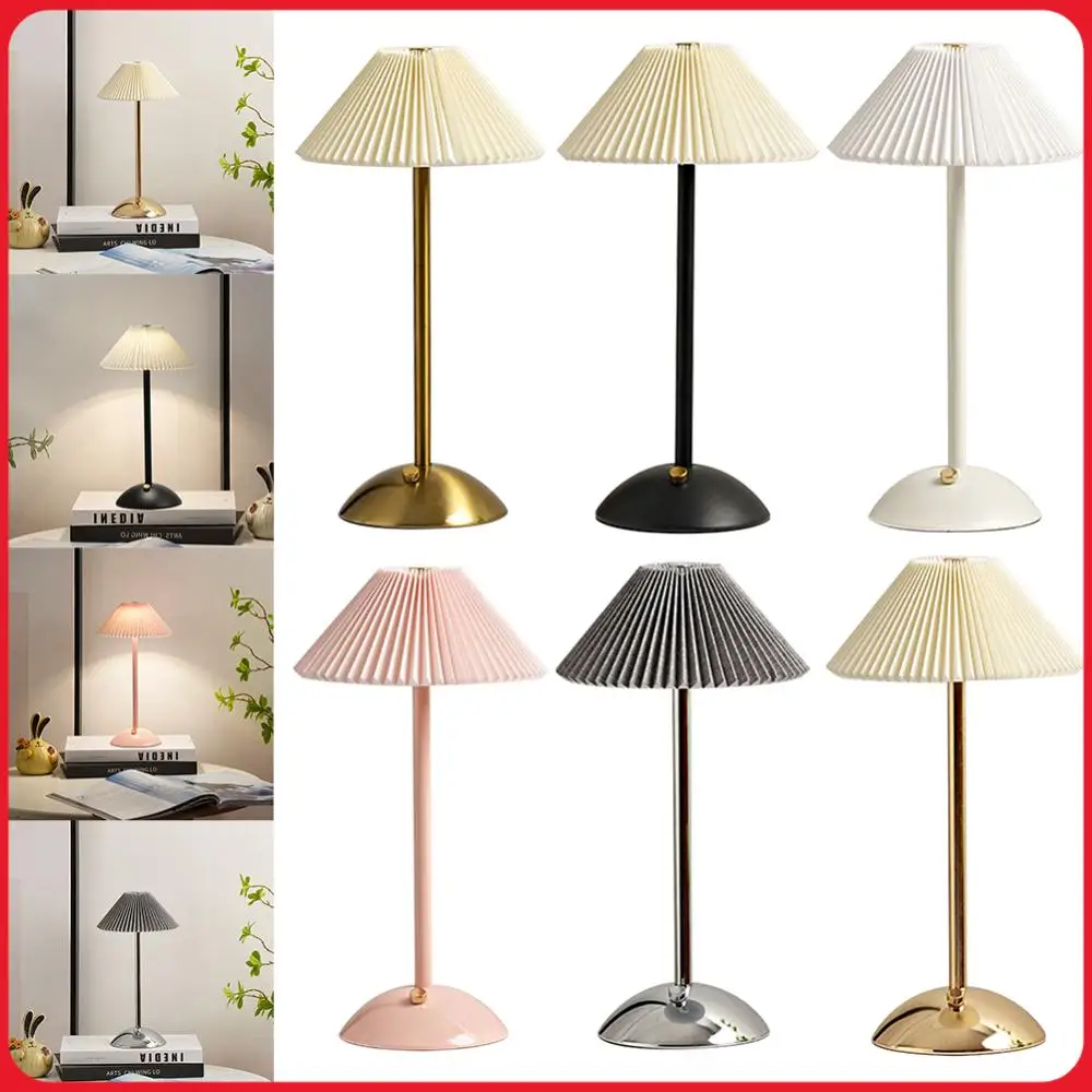 

Nordic Pleated Table Lamp USB Charging Desktop Sleeping Light Modern Style with Metal Base for Bedroom Living Room Decor