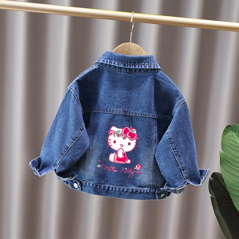 

Модная джинсовая куртка для девочек 2026 года Hello Kitty в повседневном стиле, весенне-осеннее пальто