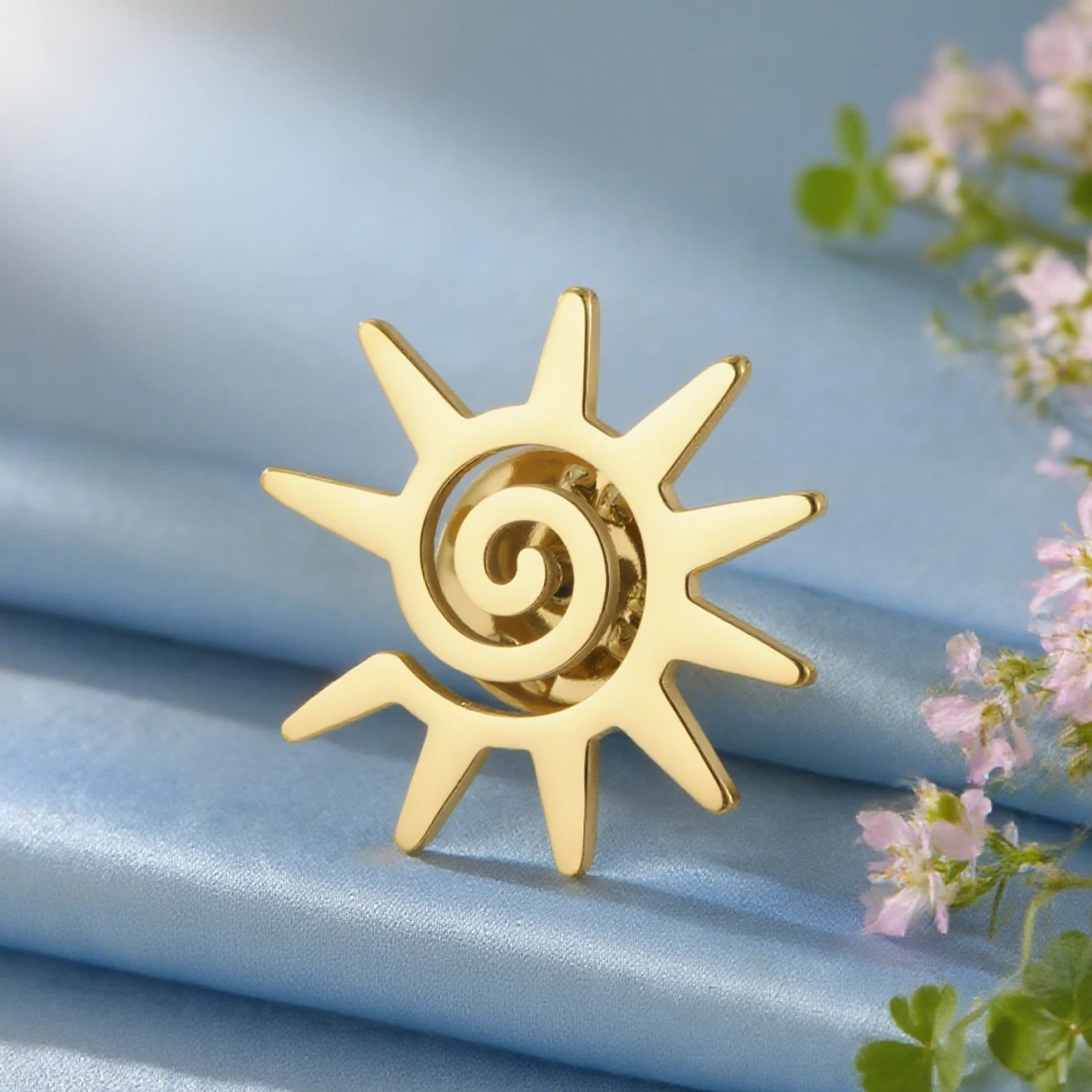 Dawapara Vintage Spiral Sun Brooch Swirl Sunshine Protection Talisman Lapel Pins Stainless Steel Jewelry