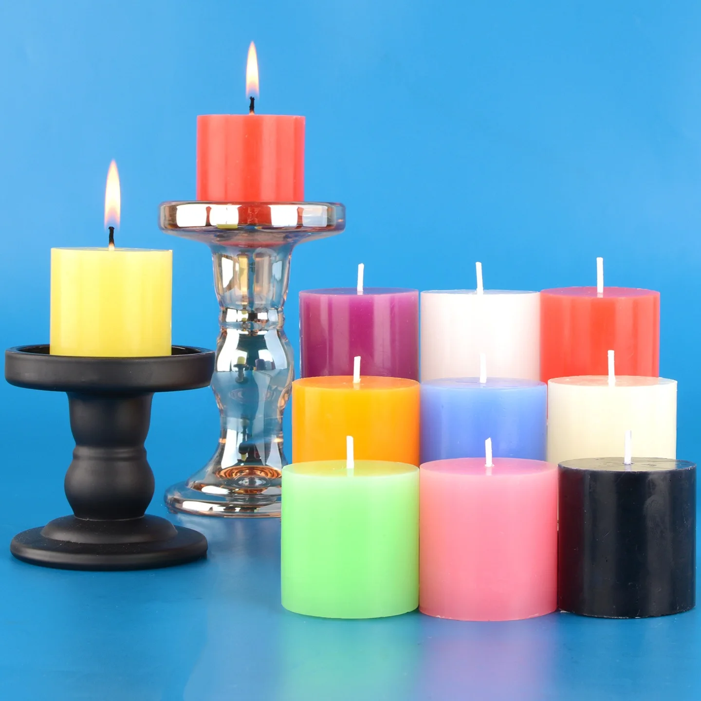 6pc/pack 5x5cm Retro Cylindrical Odorless Lighting Candles, Colorful Orange Yellow Candles Restaurant Decoration Table Ornaments