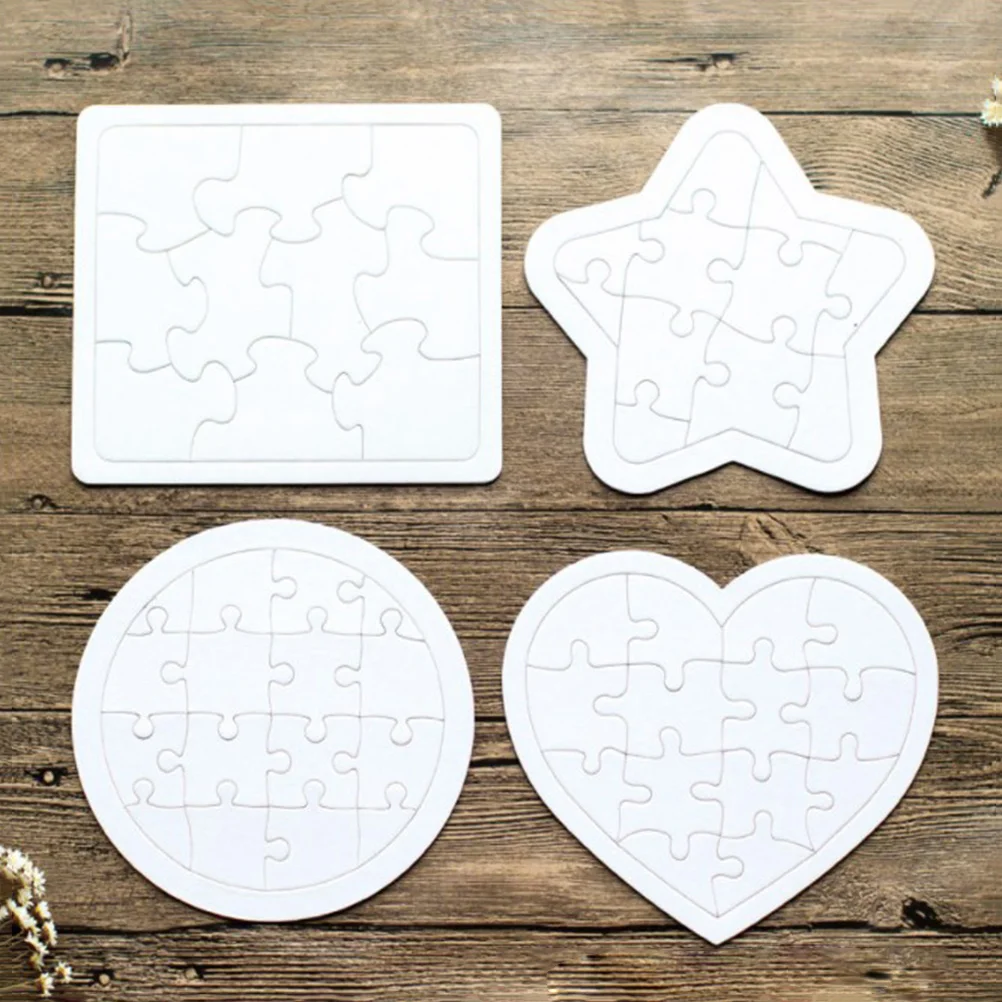 

4Pcs Kids Coloring Blank Puzzle DIY Paper Jigsaw Puzzles Four Shapes Drawing Doodle Board (White) blank jigsaw puzzles