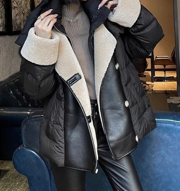

2025 Winter New Cotton Coat Black Hooded Cotton Coat Thick Warm Coat Women's Wear
