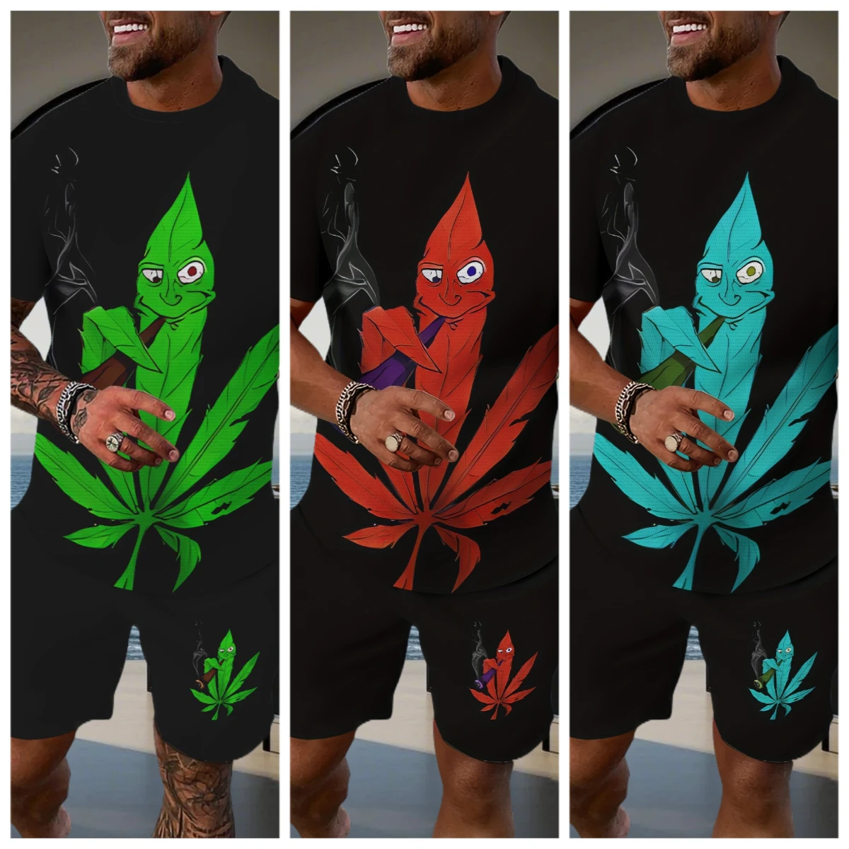 

2025/26 Summer Hot-selling Cartoon Pattern Printing Men's Short-sleeved Shorts Set Breathable and Quick-drying Men's T-shirt Set