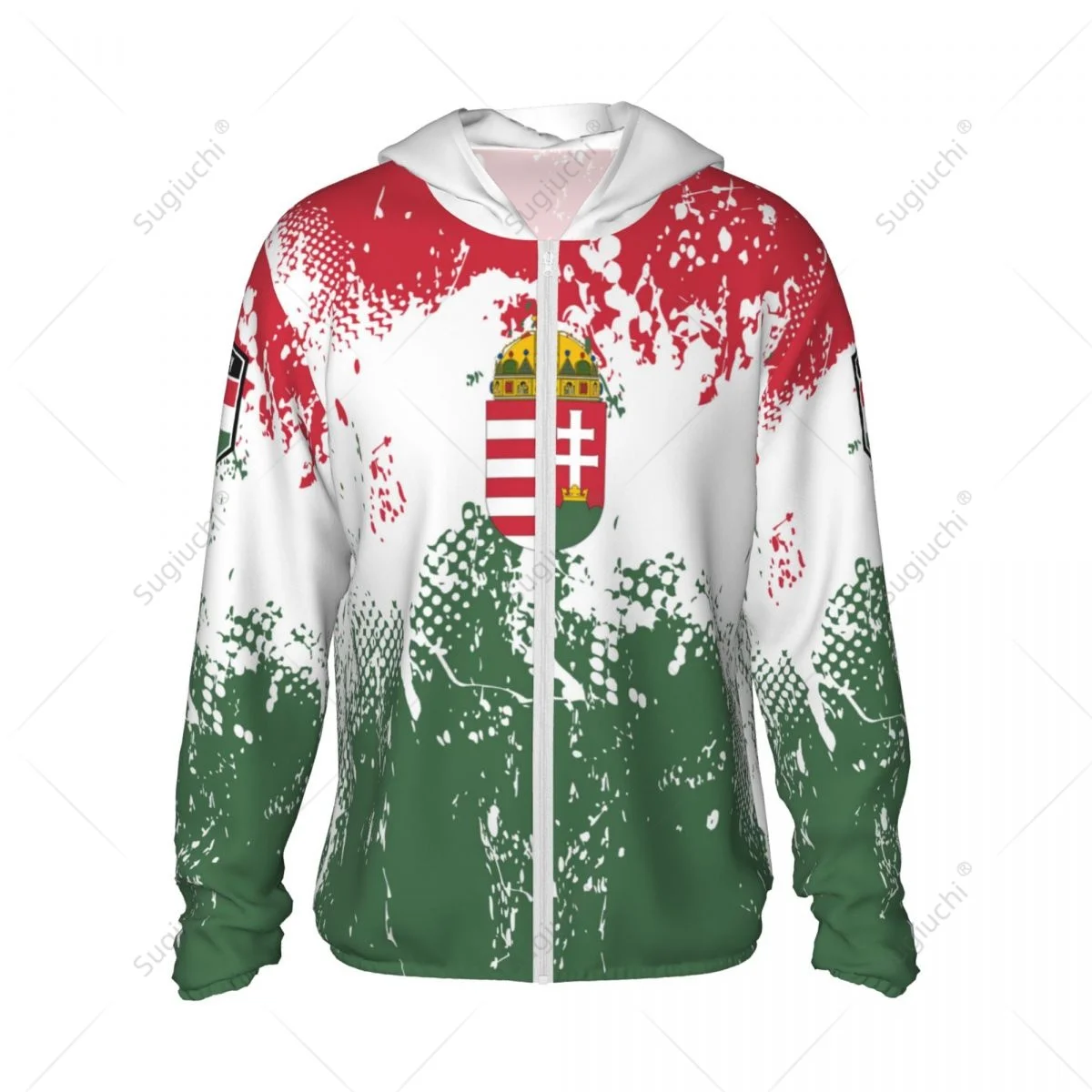 Hungary Flag Sun Protection Hoodie Sunscreen Clothes Fishing Cycling Running Quick Dry Long Sleeve With Zipper Polyester