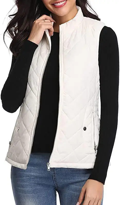 2022 New Women's Quilted Line Stand Collar Zipper Pocket Warm Cotton Vest