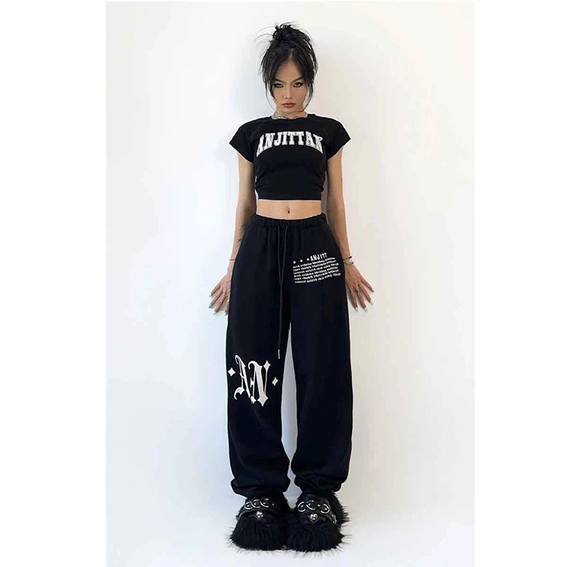 

Hippie Sping Hip-hop Jazz Sweatpants Women Baggy Pants High Waist Letter Jogger Wide Leg Trousers Women's Loose Sports Pants