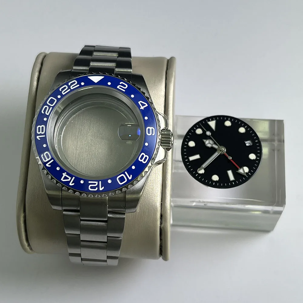 

GMT Ceramic Black dial Bezel 40mm case Stainless Steel bracelet Sapphire Glass waterproof diving C3 accessories NH35 NH34 NH36