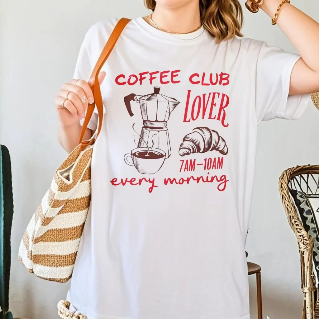 Coffee Club Moka Pot Croissant Graphic Tshirt Coffee Lover Club Tees For Men Women Caffeine Addict Gift Morning Drink Bakery Tee
