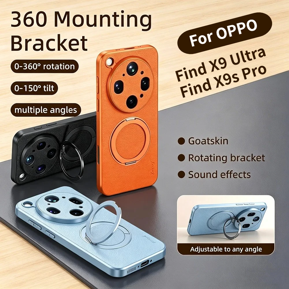 Ziegenleder Magnetische Hülle für OPPO Find X9 Ultra X9s Pro Reno 15 Pro Max 15F 15C 360 °   Drehbarer Metallring-Ständer Funda