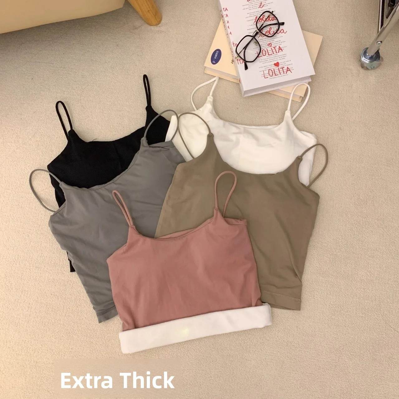 Early Autumn New Sweet Style Seamless Fleece Lined Slimming Women's Tank Top Warmth Fixed Strap Chest Pad Versatile Nylon Cas...