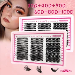 ANLINNET 300 pcs eyelash Cluster Lashes Kit Fluffy Individual Lashes Volume Mixed Tray Faux Mink Lashes Eyelash Extension Makeup