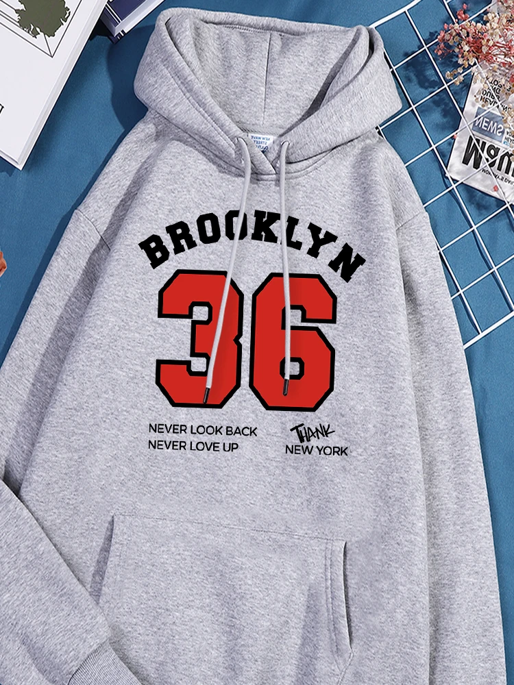 Brooklyn 36 Letter Print Hoodie Women'S Fashion Machine Washable Sweatshirts Unisex Fleece Hoodies Streetwear Comfy Clothing