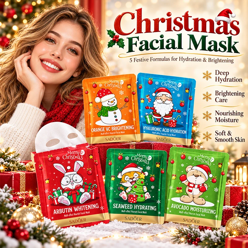 Christmas Holiday Gift Facial Sheet Mask Moisturizing Brightening Face Mask 25g Gentle Skin Care Mask for Daily Winter Skincare