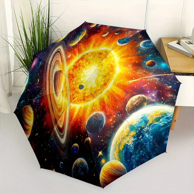 

Space-Themed Automatic Folding Umbrella with & Shield - Vibrant Cosmic Design, 8 Sturdy Ribs, Durable & Lightweight for Travel