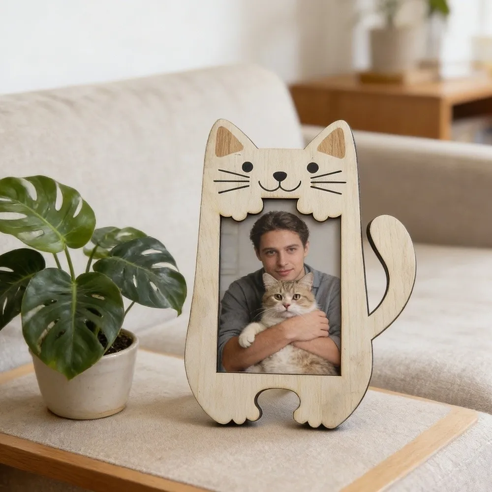 Animal Shaped Wooden Photo Frame Cat Bear Design Desktop Ornament Desktop Picture Frame Home Photo Display Photo Display Rack