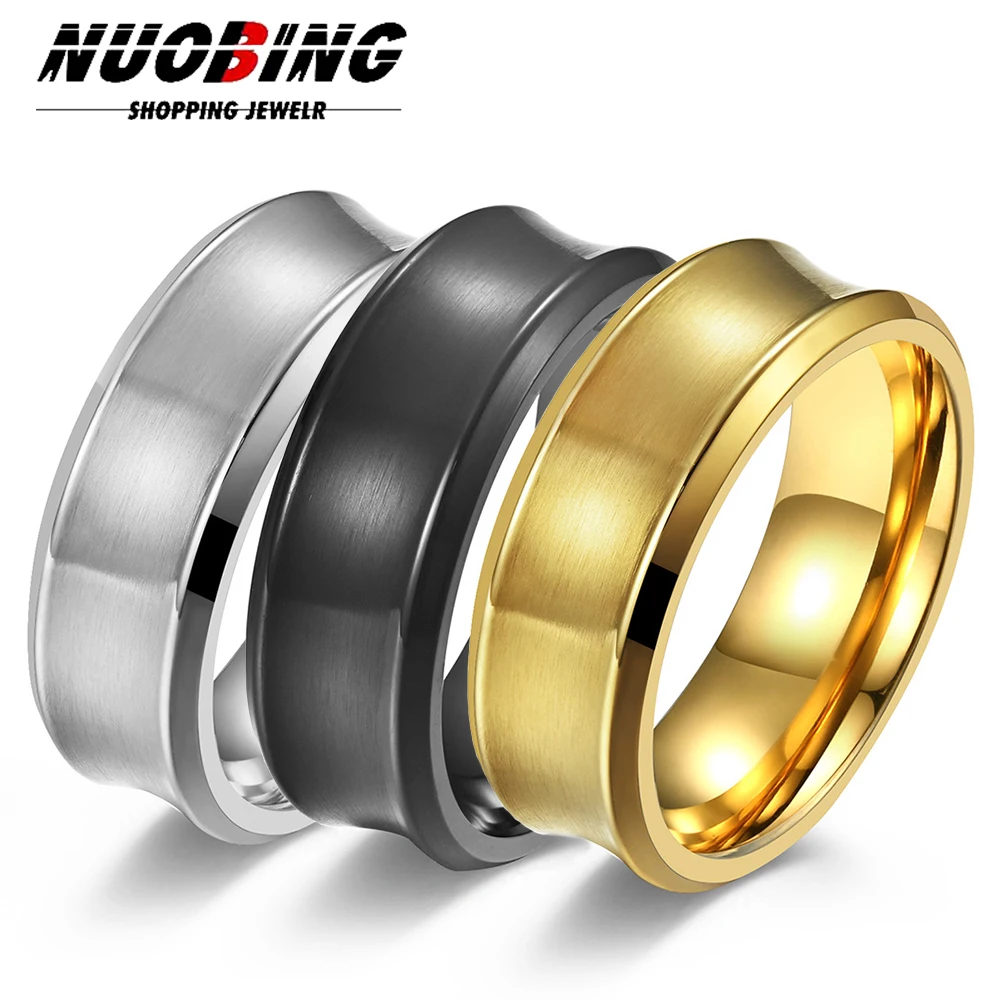 8mm Men's Wedding Band Rings Black Groove Beveled Edge Engagement Ring Valentine Party Gift Anniversary Rings For Women Jewelry