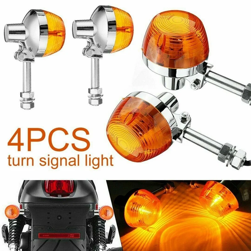 4Pcs Amber Chrome Bulletturn Signal Lights Indicator For Chopper Bobber