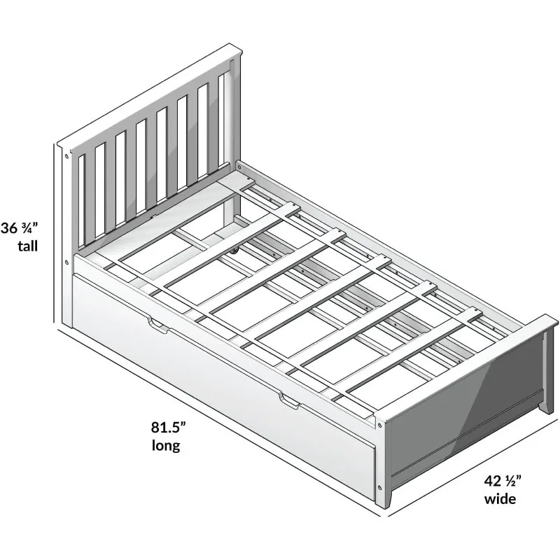 Max & Lily Twin Bed, Wood Bed Frame with Headboard For Kids with Trundle, Slatted, Blue