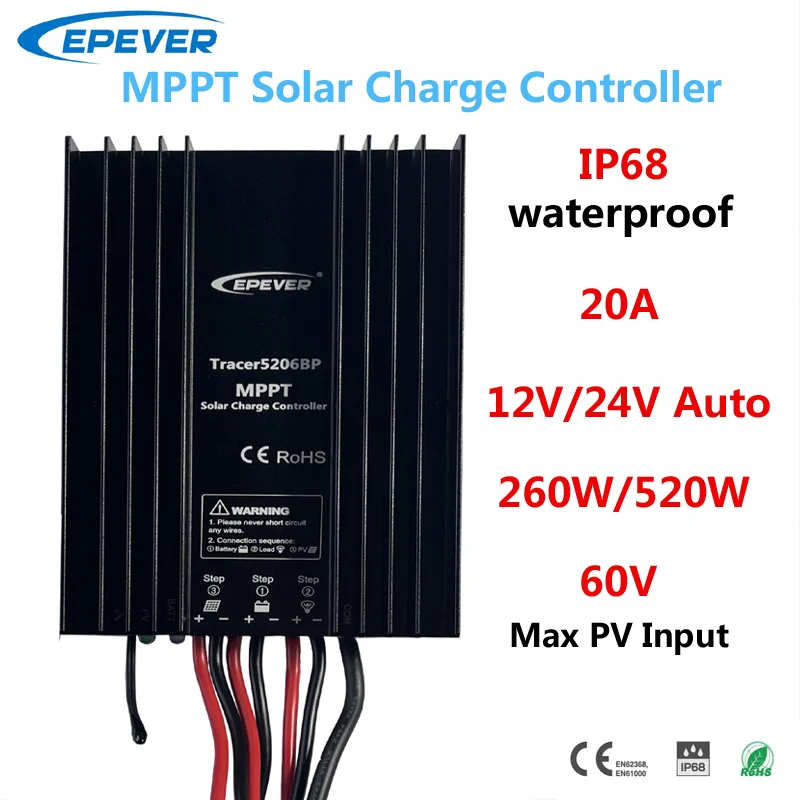 

EPEVER MPPT Solar Charge Controller 20A 12V24V Waterproof Tracer5206BP MaxPV 60V Solar Panel Charger Regulator Fit LeadAcid