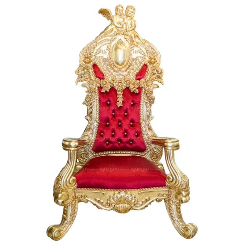 High Back Chair Court Solid Wood Carving Leisure Italian Style