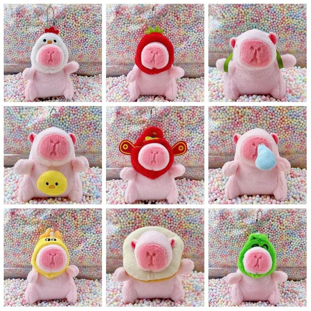 Muñeco de felpa Rosa Kawaii Capybara para niños, juguete de animales de peluche, muñeco de dibujos animados Capybara, cuentas, cadena, bolsa,